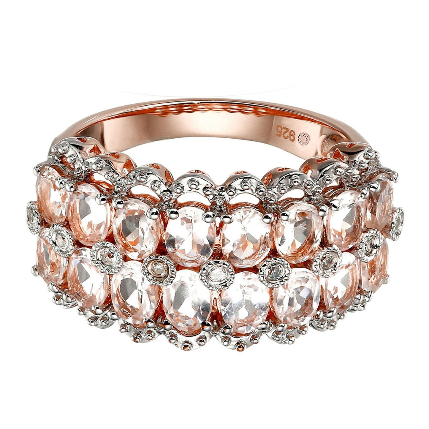 925 Sterling Silver Morganite, Diamond Ring For Women's. US 7