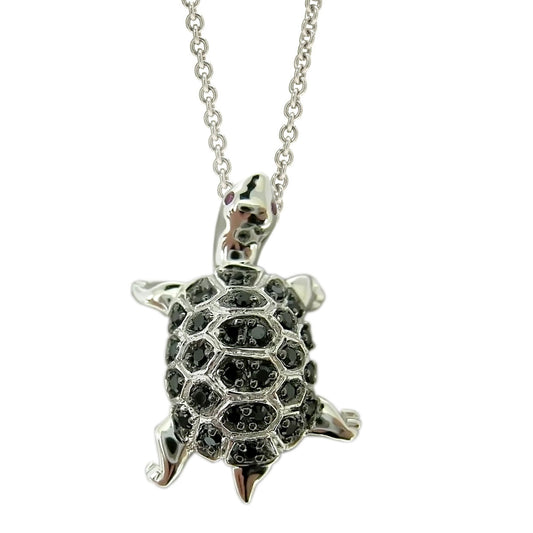 Natural Black Spinel Gemstone Pendant, 925 Sterling Silver Turtle Tortoise Pendant, Birthday Gift, Gift For Her