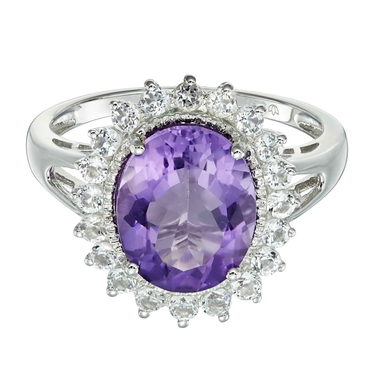 925 Sterling Silver African Amethyst, White Topaz Ring