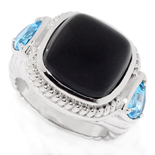 Pinctore Sterling Silver Cushion & Trillion Gemstone Textured Ring