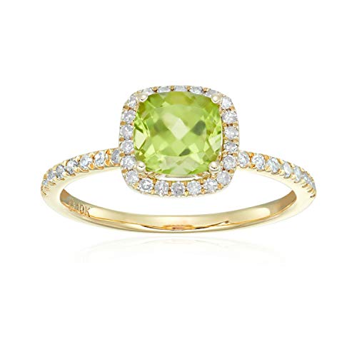 Pinctore 10k Yellow Gold Peridot and Diamond Cushion Engagement Ring