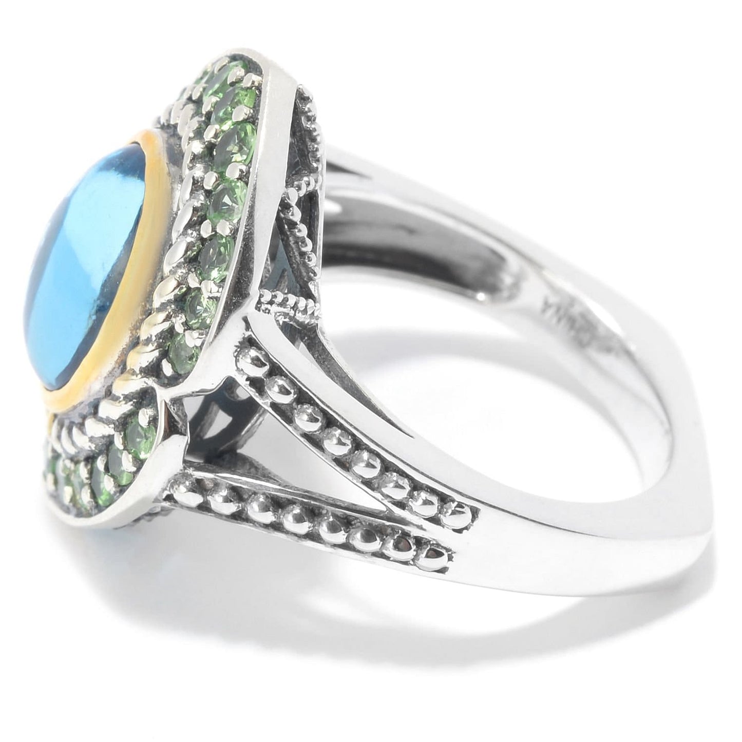 925 Sterling Silver Swiss Blue Topaz Oval Cabochon Gemstone Solitaire Ring