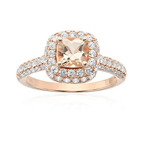 Pinctore Rose Gold-Plated Silver Morganite Cushion Halo Engagement Ring
