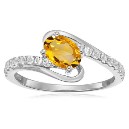 925 Sterling Silver Citrine And White Topaz Gemstone Solitaire Rings