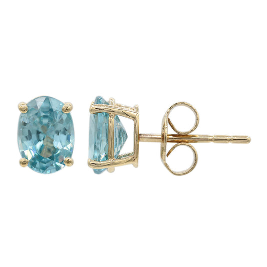 10KT Yellow Gold Blue Zircon Gemstone Earring