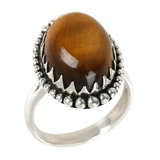Natural Tiger Eye Gemstone Ring 925 Sterling Silver Ring Boho Ring For Women Solitaire Ring Fine Jewelry Gift For Her