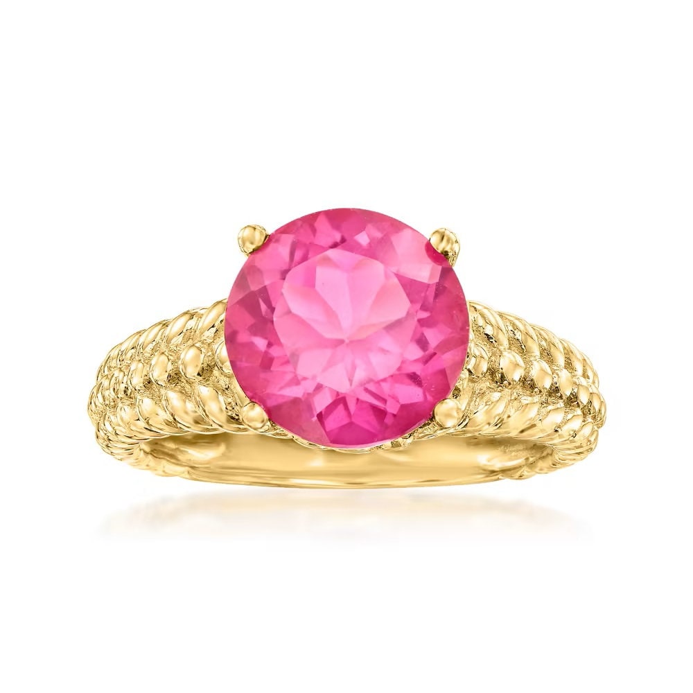 Yellow Gold Plated Over Sterling Silver Pink Topaz Gemstone Solitaire Rings