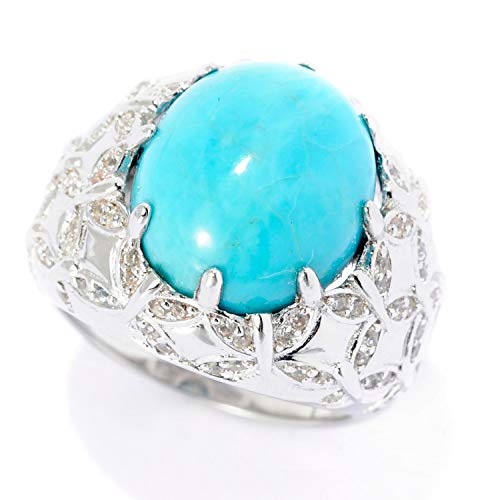 925 Sterling Silver Kingman Turquoise and White Zircon Gemstone Solitaire Ring