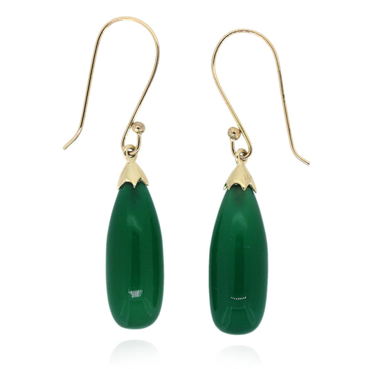 14KT Yellow Gold Green Onyx Drop Earrings