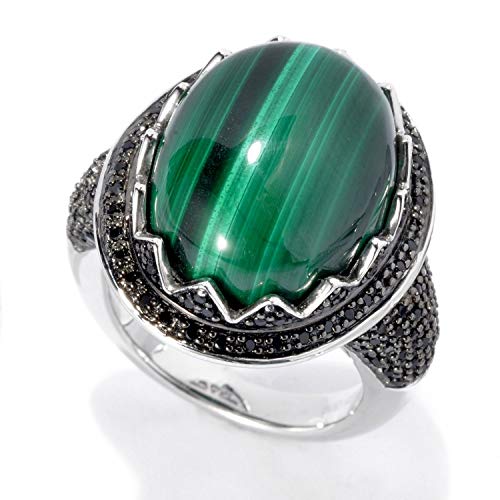 Pinctore Rhodium Over Sterling Silver 21.08Ctw Malachite Ring