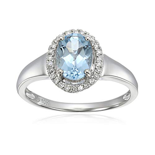 Pinctore 10k WT Gold Aquamarine & Diamond Princess Diana Engagement Ring
