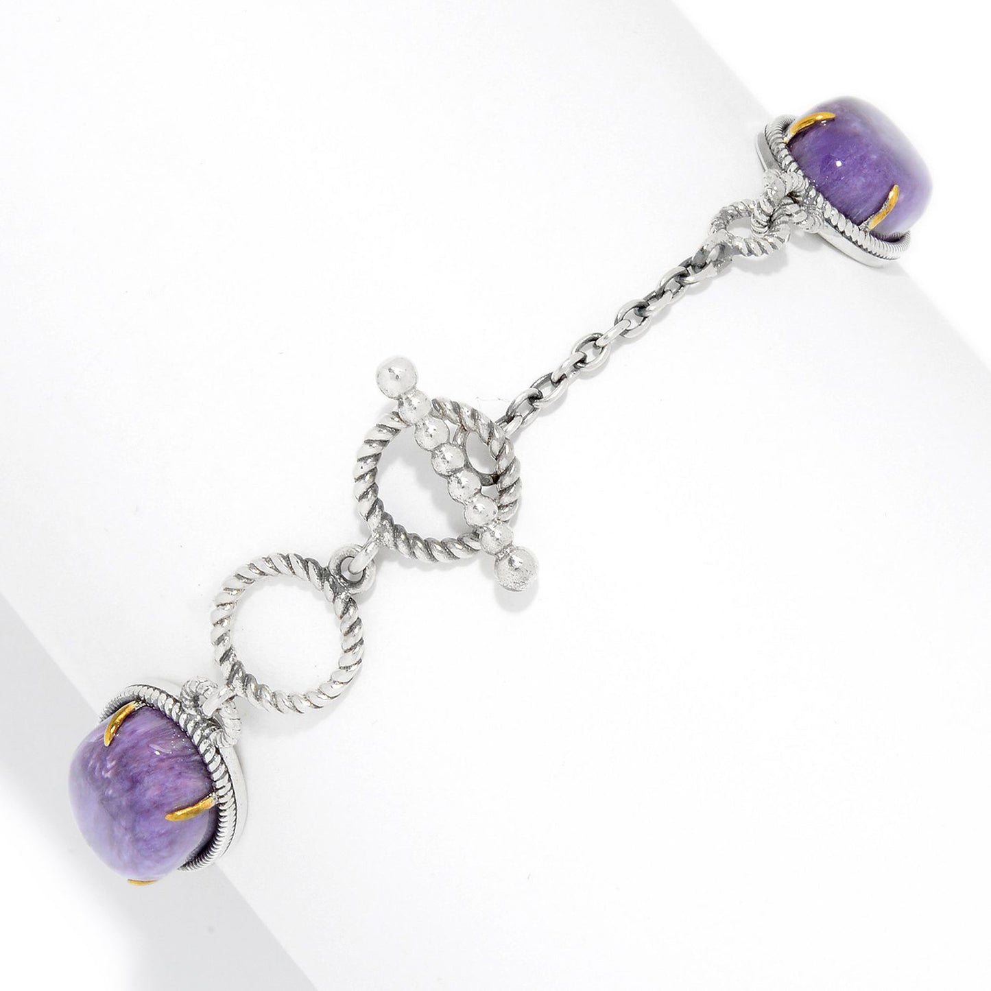 925 Sterling Silver Charoite Gemstone Toggle Bracelets