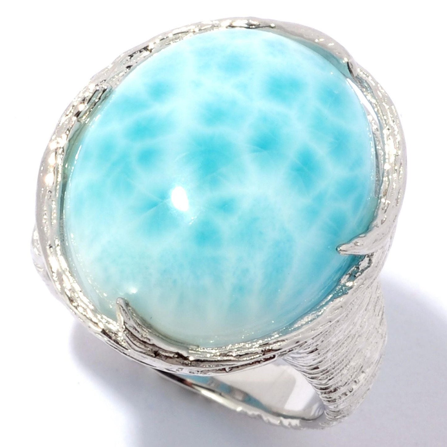 Pinctore Sterling Silver 18 x 16mm 14.64ctw Oval Larimar Textured Ring