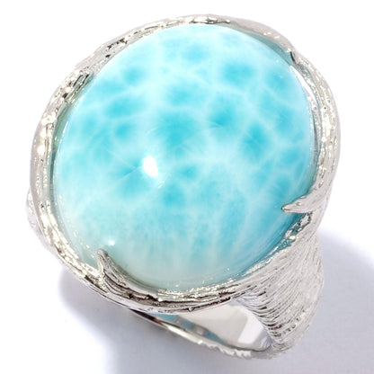 Pinctore Sterling Silver 18 x 16mm 14.64ctw Oval Larimar Textured Rings