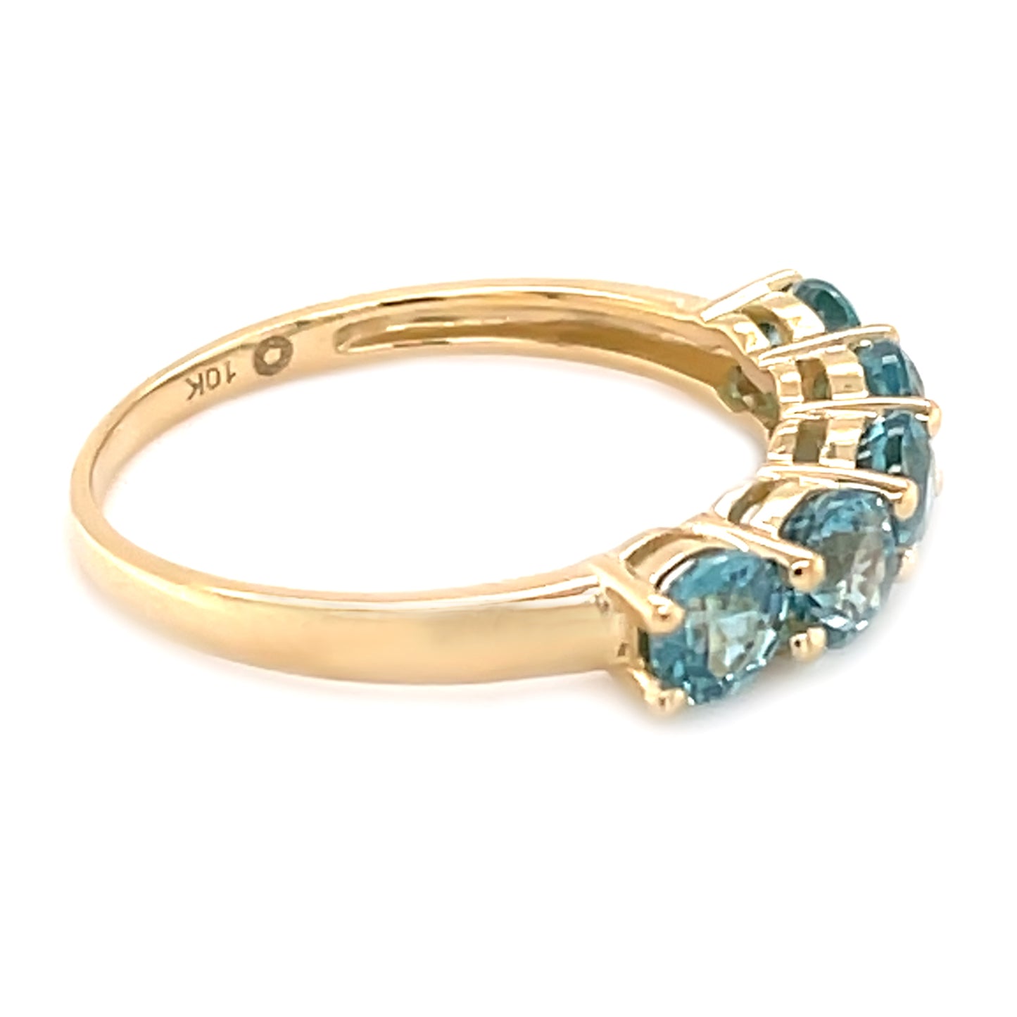 10K Yellow Gold Blue Zircon Gemstone 5-Stone Band Ring