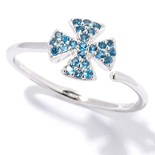 925 Sterling Silver London Blue Topaz Cross Ring