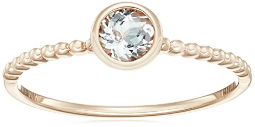10k Rose Gold White Topaz Solitaire Beaded Shank Stackable Ring, Size 7