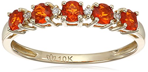 10k Yellow Gold Mexican Fire Opal and Diamond Accented Stackable Ring, Size 7