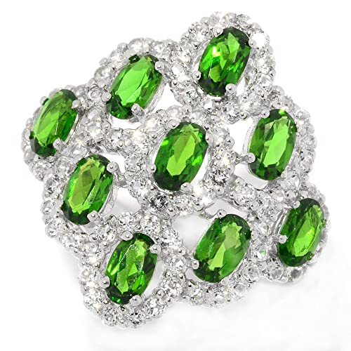 Pinctore Sterling Silver 4.09ctw Chrome Diopside Ring