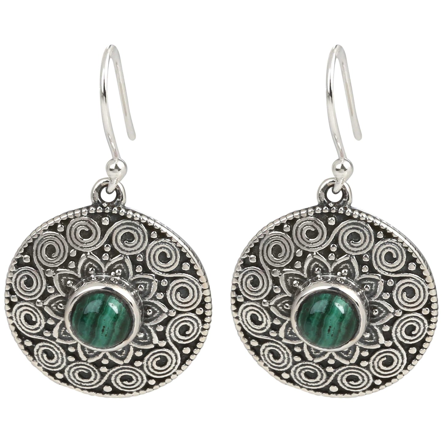 925 Sterling Silver Malachite Dangle Earrings For Women's