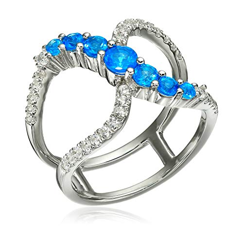 Pinctore Sterling Silver Neon Apatite & Created White Sapphire Ring