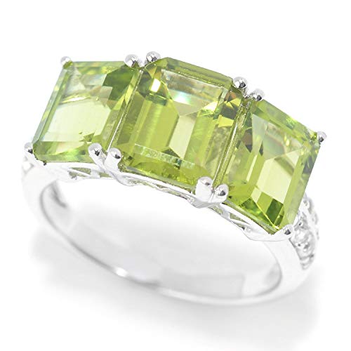Pinctore Sterling Silver Emerald Cut Peridot & White Topaz Ring