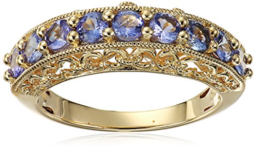 Yellow Gold-plated Silver Tanzanite 9-stone Stackable Ring, Size 6