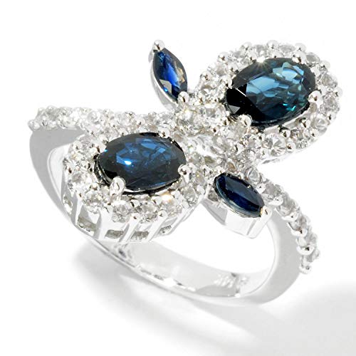 Pinctore Sterling Silver Blue Sapphire and Created White Sapphire Ring