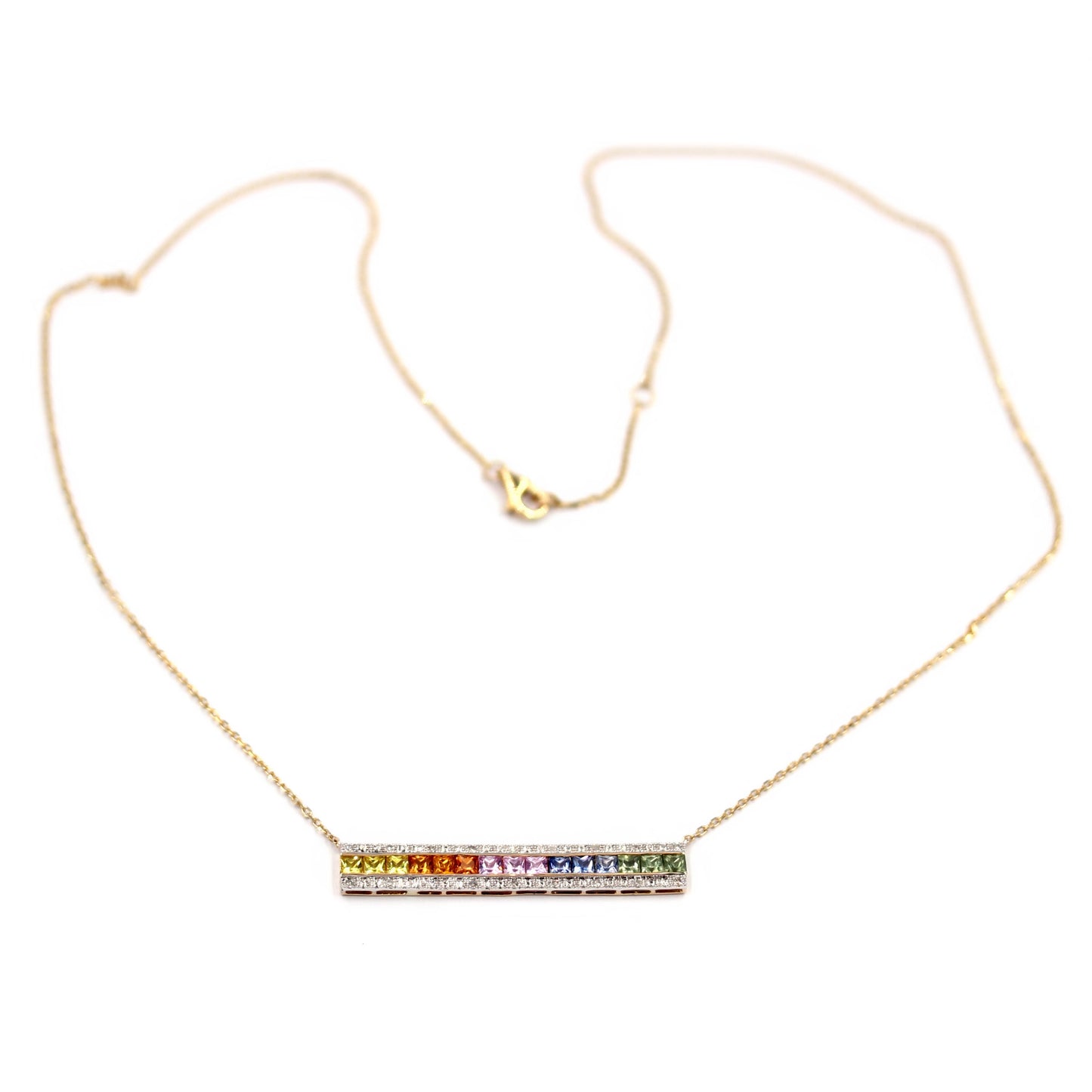 14k Yellow Gold Multi Sapphire and Diamond Gemstone Necklaces