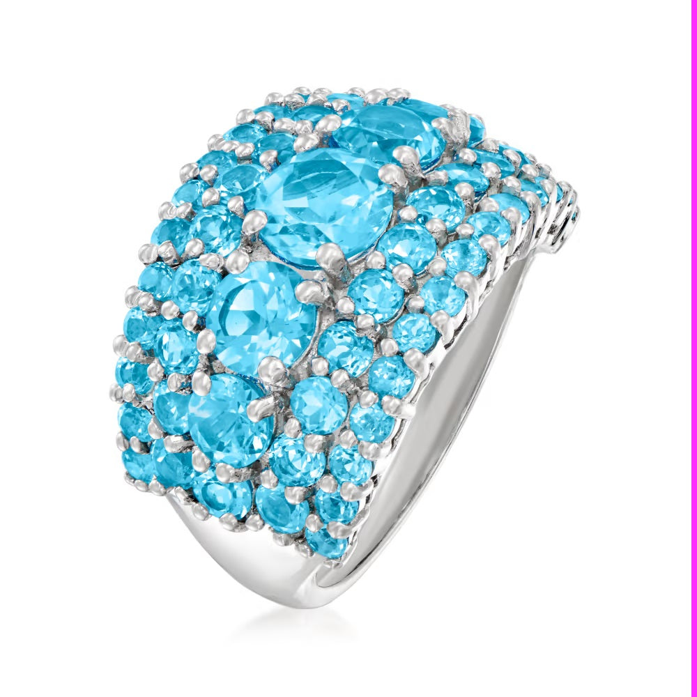 925 Sterling Silver Swiss Blue Topaz Gemstone Silver Ring