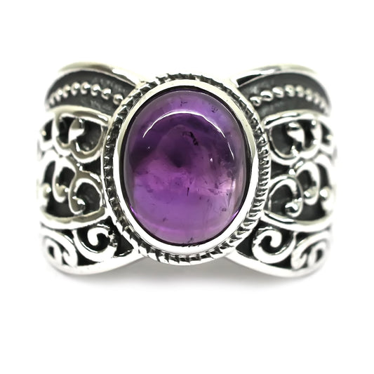 Natural African Amethyst Gemstone Ring 925 Sterling Silver Ring Boho Ring For Women Solitaire Ring Fine Jewelry Gift For Her