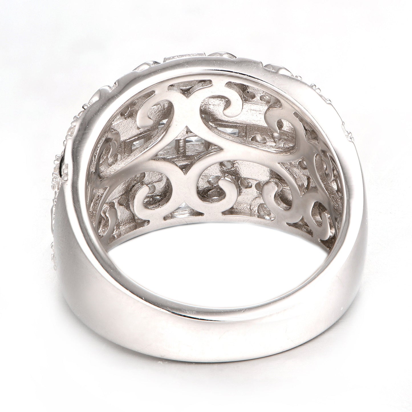 925 Sterling Silver White Topaz, Black Enamel Ring