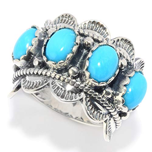 Pinctore Sterling Silver Kingman Turquoise Scalloped Edge Band Ring