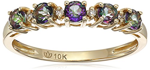 10k Yellow Gold Mystic Topaz and Diamond Accented Stackable Ring, Size 7