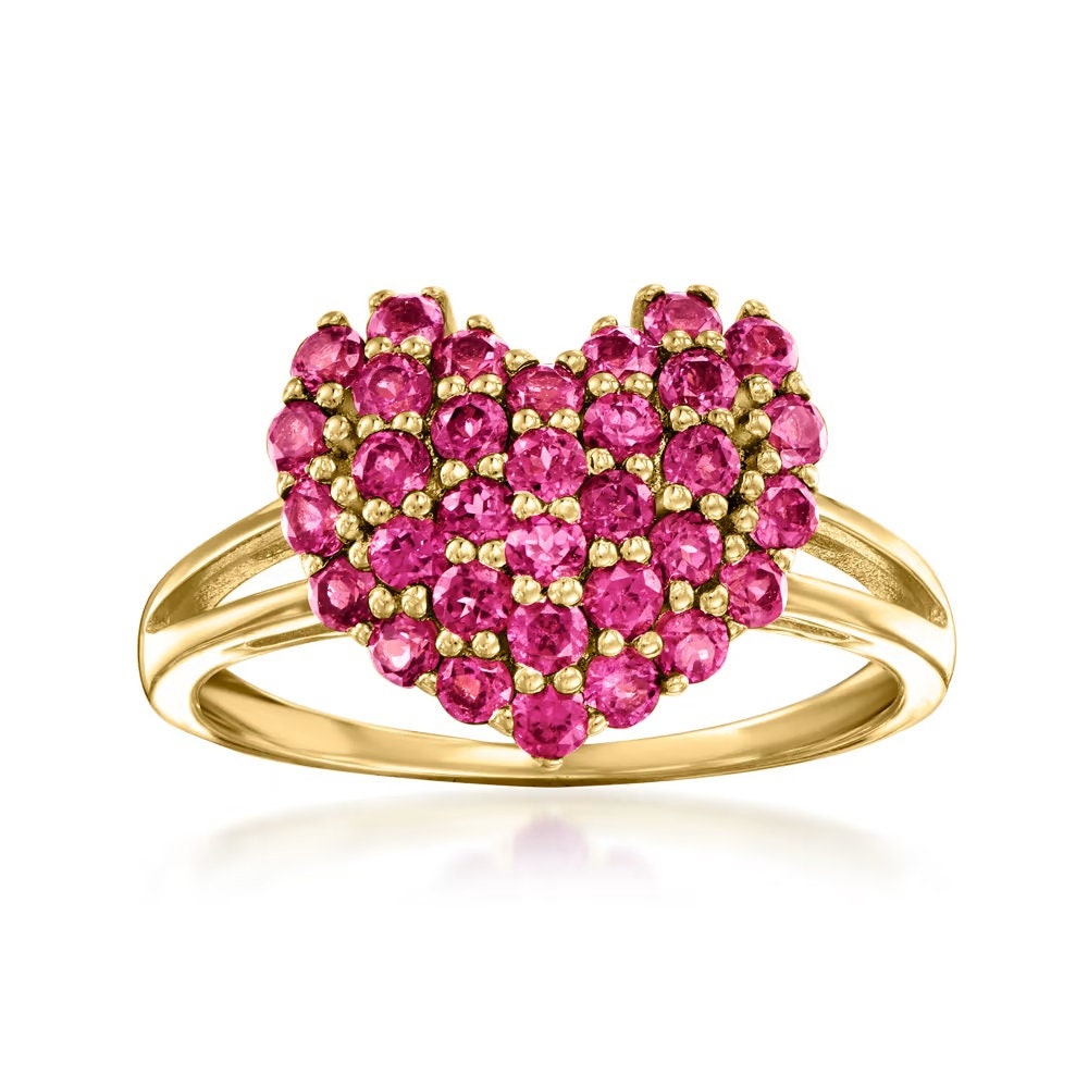 Natural Rhodolite Garnet Gemstone Ring Gold Plated 925 Sterling Silver Ring Heart Shape Ring Gift For Her