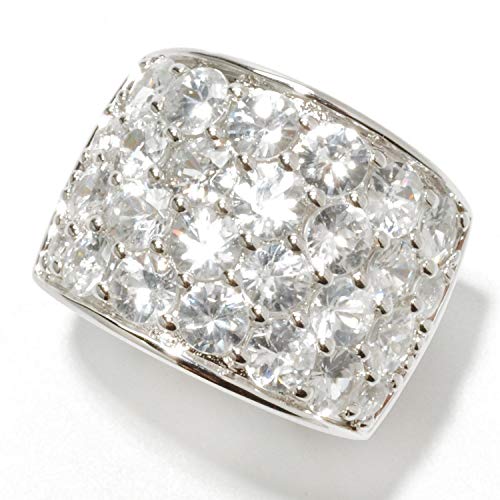 Sterling Silver Round White Zircon Four-Row Wide Band Ring