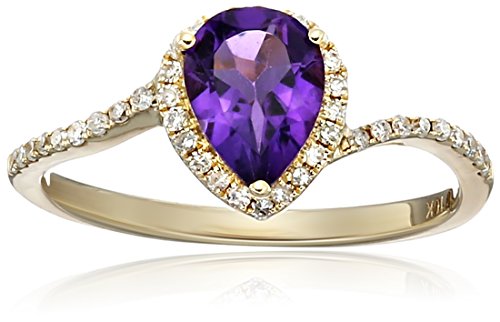 10k Yellow Gold African Amethyst and Diamond Princess Diana Pear Shape Engagement Ring (1/5cttw, H-I Color, I1-I2 Clarity), Size 7