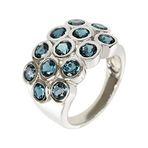 925 Sterling Silver London Blue Topaz Cluster Ring