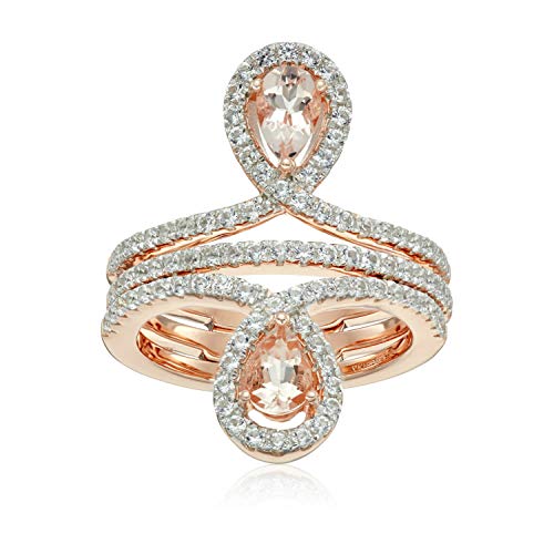 Pinctore Gold-plated Silver Morganite Created Sapphire Inverted pair Ring