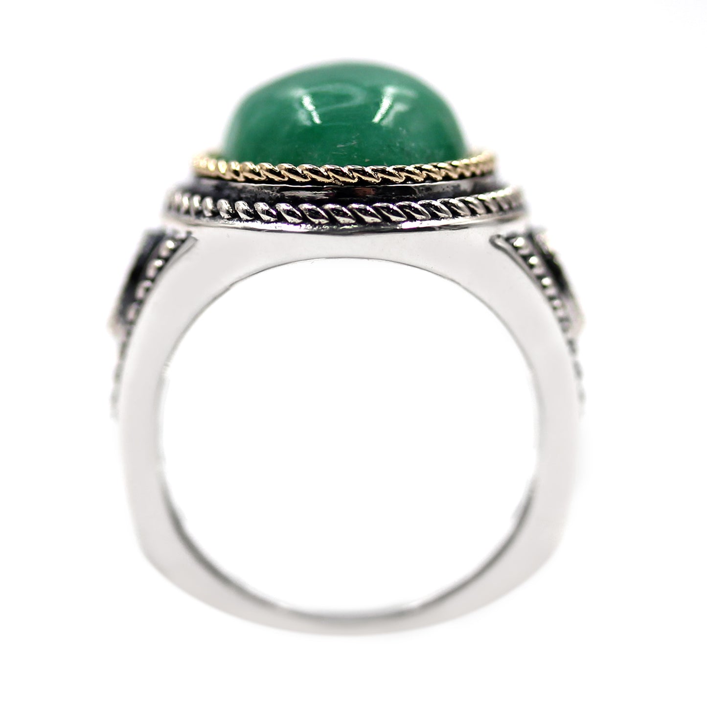 14KT Gold And Silver Mix Green Jade Gemstone Solitaire Rings