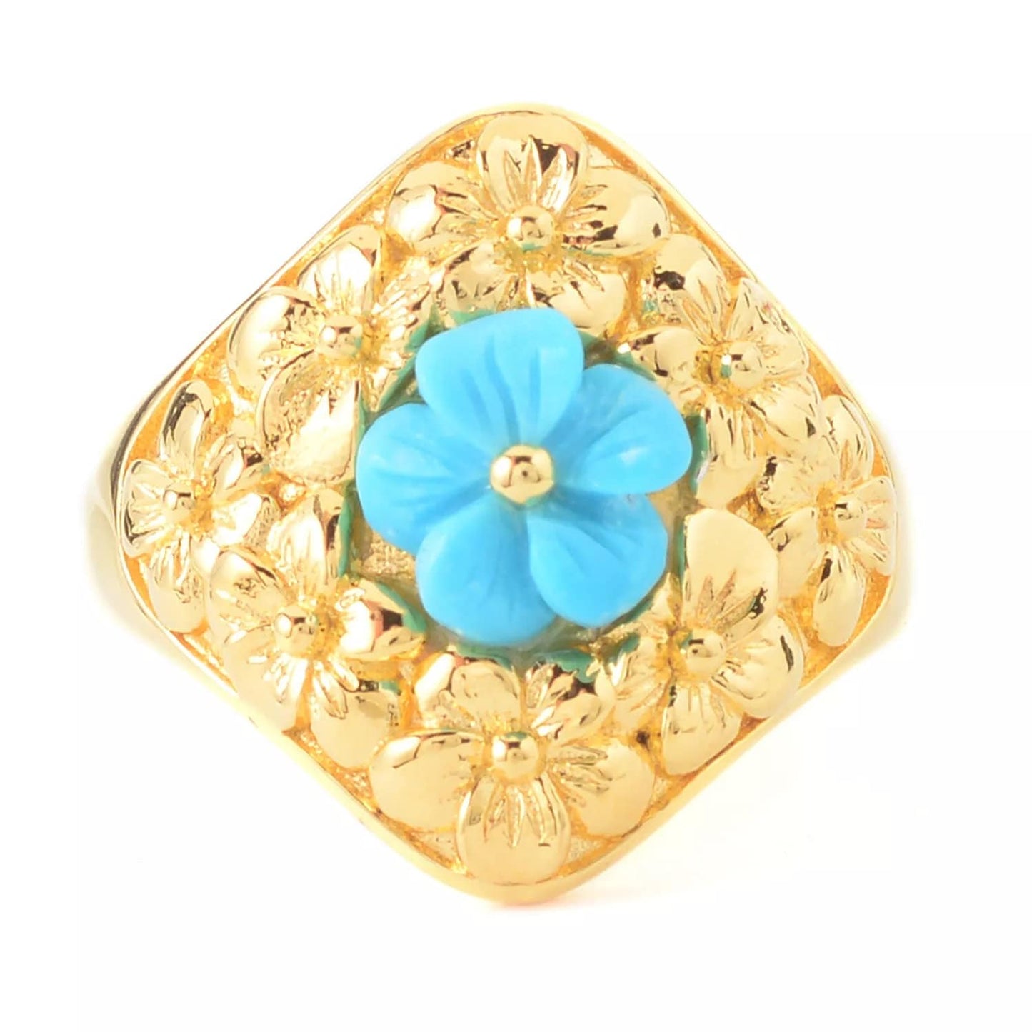 Natural Sleeping Beauty Turquoise Gemstone Silver Ring 925 Sterling Silver Gold Plated Ring Flower Ring Wedding Anniversary Gift