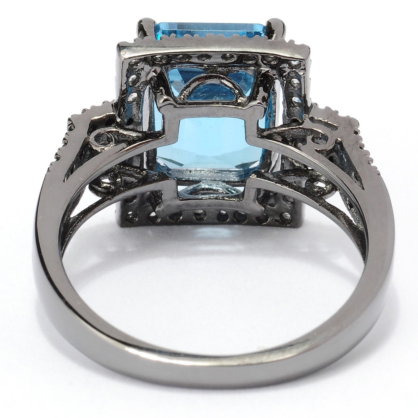 Pinctore Black Rhodium o/Silver 4.75ctw Swiss Blue Topaz Solitaire w/Accent Ring, Size 7