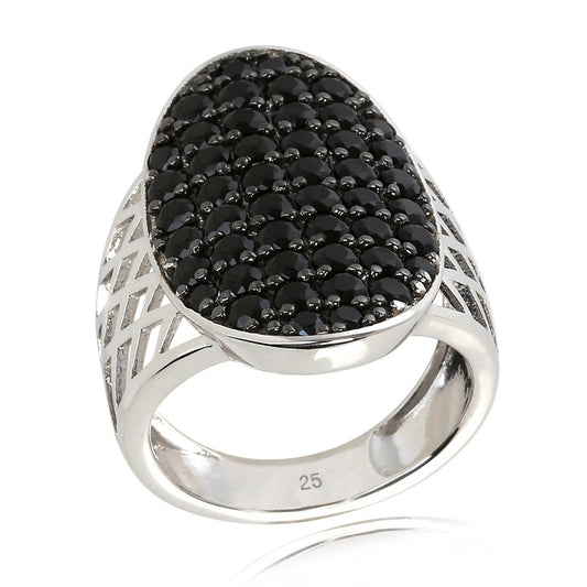 Black Spinel Women Ring, 6925 Sterling Silver Women Cluster Ring,