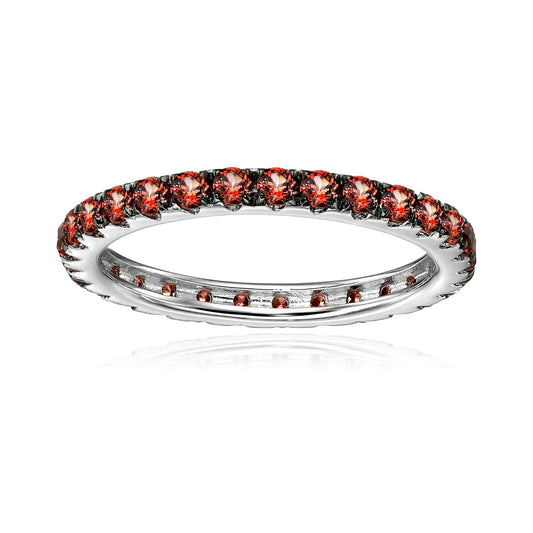 14KT White Gold Red Garnet Gemstone Band Ring