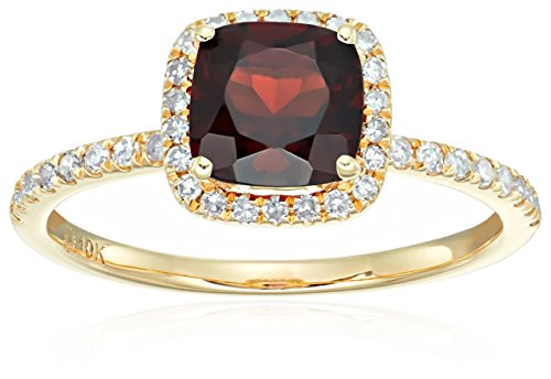 10k Yellow Gold Red Garnet and Diamond Cushion Halo Engagement Ring (1/4cttw, H-I Color, I1-I2 Clarity), Size 7