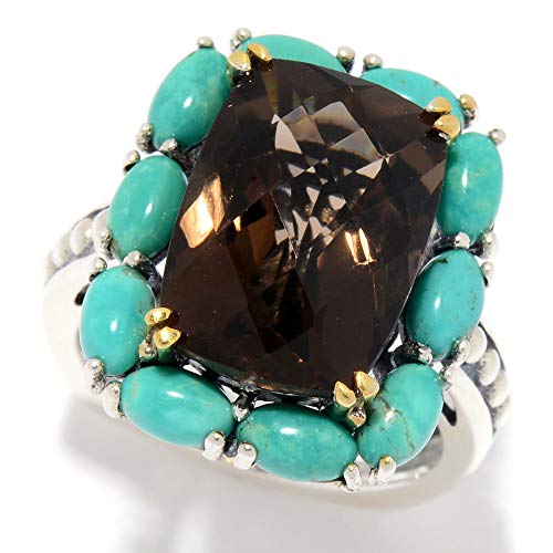 925 Sterling Silver Tyrone Turquoise,Smoky Quartz Ring