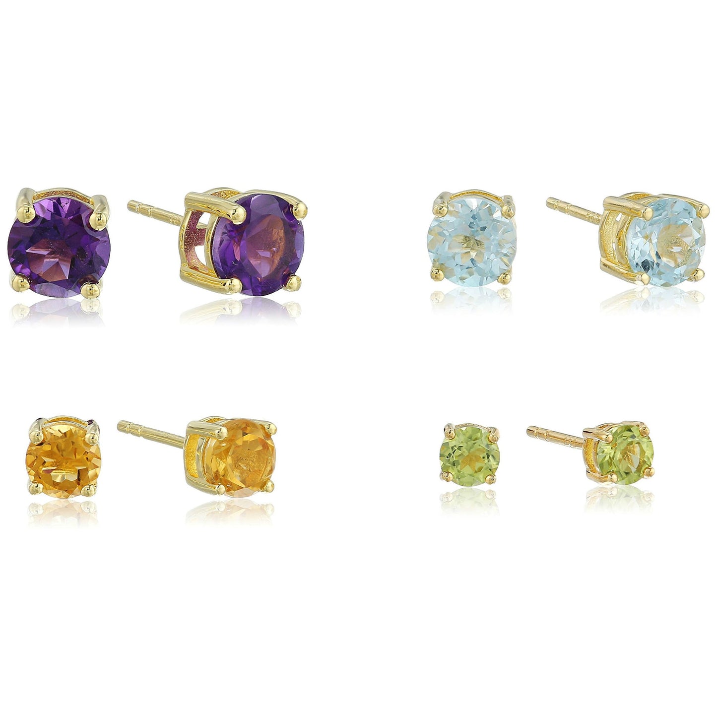 Natural Multi Gemstone Stud-Earring Set, Set Of Four Studs Earring For Women's, Earring Set, Birthstone Jewelry Anniversary Gift For Her