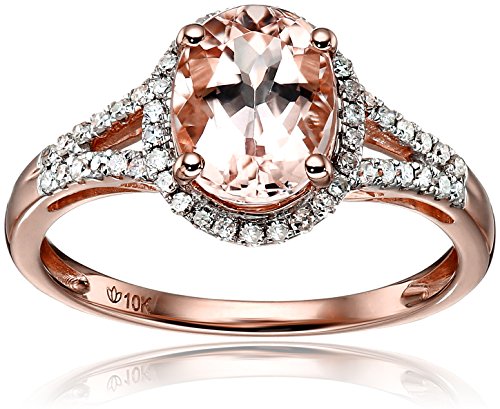 10k Rose Gold Morganite and Diamond Oval Halo Engagement Ring (1/5cttw, H-I Color, I1-I2 Clarity), Size 7