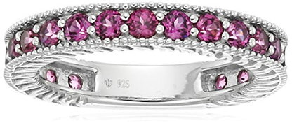 Sterling Silver Rhodolite Round Eternity Rings, Size 7