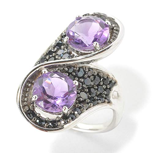 Pinctore Sterling Silver 4.93ctw African Amethyst & Black Spinel Ring, Size 7 (7)